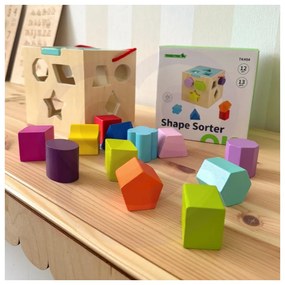 Tooky toy drewniany sorter kolorowa kostka z kolorowymi wzorami 13 el.