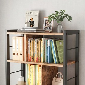 Biblioteka przemysłowa z drabinką – 154,5 cm, brązowa rustykalna z czarną metalową ramą, styl loftowy