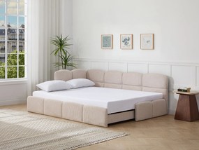 Łóżko wysuwane 2 x 80 x 200 cm – Z listwowym stelażem  – Teksturowana tkanina – Beżowy – PLURANIO