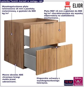Ryflowana łazienkowa szafka z szufladami 60 cm dąb craft złoty H8-G98