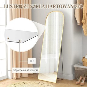 HOMCOM Lustro stojące, lustro całopostaciowe, duże lustro, nowoczesny design, 50 cm x 1,5 cm x 161,5 cm, Złote | Aosom PL