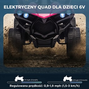 AIYAPLAY 6V quad dla dzieci, elektryczne ATV z muzyką i LED-reflektorami, dla 37-72 Monate, 70 x 42 x 45 cm, różowy | Aosom PL