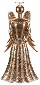 Świąteczna deoracja metalowa Anioł 49 cm, kieliszek na świeczkę tealihgt, złoty