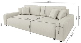 Kremowa sztruksowa rozkładana sofa ze schowkiem 234 cm Sara – Ropez