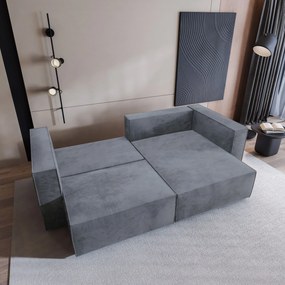 Masseno Narożnik NERIO z funkcją spania i pojemnikiem na pościel Narozniki L, Rozkładana sofa - Szary, MONOLITH 85