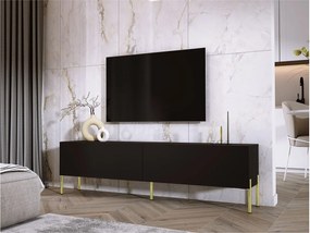 Szafka RTV, czarny matowy / czarny błyszczący, złote nogi, 170 x 52 x 32 cm