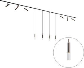 Nowoczesny system oświetlenia szynowego czarny z 6 reflektorami i 4 lampami wiszącymi ciemny brąz 1-fazowy - Slimline Avery Loyce