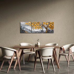 Obraz – Drzewo ze złotymi liśćmi (z zegarem) (90x30 cm)