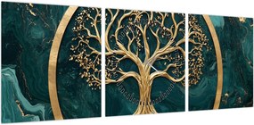 Obraz – Złote drzewo życia w marmurze (z zegarem) (90x30 cm)