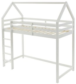 Łóżko domek na antresoli 90 x 190 cm – Lita sosna – Białe – TARZIA