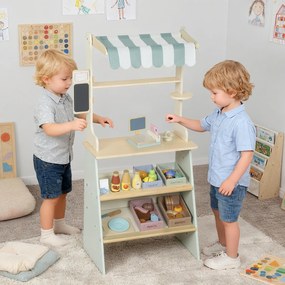 AIYAPLAY Stoisko supermarketowe dla dzieci, kasa do zabawy, 34 akcesoria, MDF, zielony