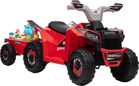HOMCOM Elektryczny Quad dla Dzieci z Przyczepką, 2,5 km/h, do 50 Minut Jazdy, dla Dzieci 1,5-3 Lata, do 25 kg, Czerwony