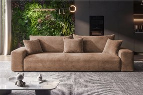 Sofa Rozkładana z Pojemnikiem Cordo w Jasnobrązowym Welurowym Sztruksie 265 cm - Sofiland
