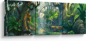 Obraz - Ilustracja lasu tropikalnego (z zegarem) (90x30 cm)