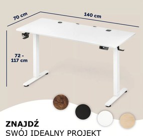 Regulowane biurko biurowe FLEXI, 140x60x72–117cm, białe Casaria