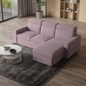 Masseno Narożnik PADWA z funkcją spania i pojemnikiem na pościel Narozniki L, Rozkładana sofa - Wrzosowy, POSO 130