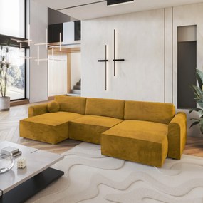 Masseno Narożnik FENTO z funkcją spania i pojemnikiem na pościel Narozniki U, Rozkładana sofa - Żółty, MONOLITH 48