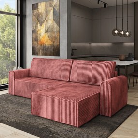 Masseno Narożnik VALTINO z funkcją spania i pojemnikiem na pościel Narozniki L, Rozkładana sofa - Pudrowy róż, TILIA 62