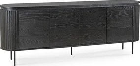 Komoda do Salonu BECK 200 cm Czarna Czterodrzwiowa Ryflowana Nowoczesna