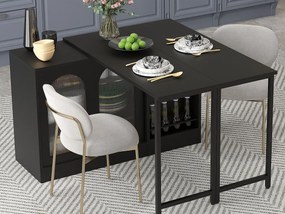 Wyspa kuchenna - z obrotowym, chowanym blatem - z przeszklonymi drzwiami i przestrzenią do przechowywania - MDF - Czarny