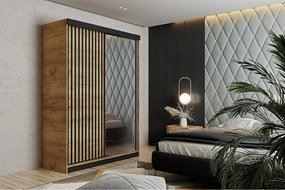 Szafa przesuwna z lustrem lamele MALANI 138 dąb craft złoty