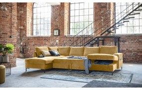 Musztardowożółta aksamitna rozkładana sofa w kształcie litery "U" Miuform Lofty Lilly, lewostronna