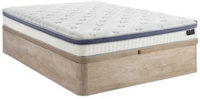 Zestaw 160 x 200 cm łóżko ze skrzynią kolor  jasny naturalny + materac hybrydowy z 7-strefowymi kieszeniami sprężynowymi,  z pianką z pamięcią kształtu o gr. 25cm - MALAO od PALACIO