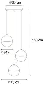 Retro lampa wisząca czarna z przezroczystym szkłem, okrągła, 3-punktowa - Eclipse Retro Oswietlenie wewnetrzne