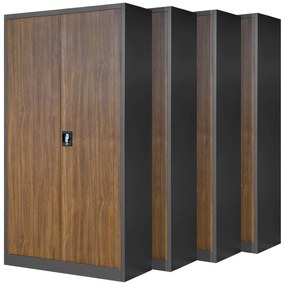 Zestaw 4x biurowa szafa metalowa JAN H, 900 x 1950 x 400 mm, Eco Design: antracytowa/ orzech