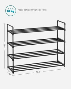 Regał na buty TORINO, 4 półki, 30x92x74cm, czarny SongmicsHome
