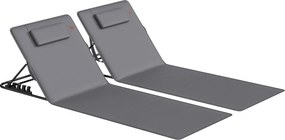 Outsunny Zestaw 2 mat plażowych z regulowanym oparciem, składane lekkie leżaki plażowe z poduszką i kieszenią na przechowywanie | Aosom PL