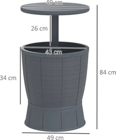 Outsunny 3-w-1 Stolik pomocniczy ogrodowy 45 x 43 cm Okrągła chłodziarka, stolik balkonowy z 41 L pojemnością, plastik, szary