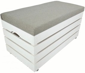 Pufa kufer skrzynia z kółkami drewniana sosnowa siedzisko 80cm malowana biała