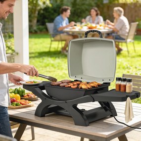 Outsunny Grill Stołowy Elektryczny 2300 W 23x71 cm Przenośny z Emaliowanymi Rusztami i Tacką na Tłuszcz | Aosom PL