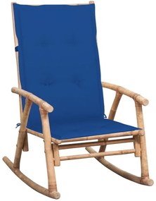 Bambusowy fotel bujany z ciemnoniebieską poduszką - Stella