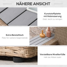 Outsunny Zestaw mebli ogrodowych z technorattanu z półkami i stolikiem brązowy | Aosom PL