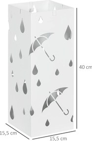 HOMCOM Stojak na Parasole, 4 Haczyki, Taca Ociekowa, Stal Ocynkowana, Biały