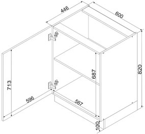 Szafka kuchenna dolna jednodrzwiowa 60 cm biały + dąb artisan Akli