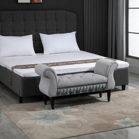 HOMCOM Luksusowa ławka tapicerowana otomana drewno kauczukowe poliester kolor szara