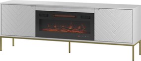 Szafka RTV z kominkiem Aspen 02 biały mat/złoty 180 cm