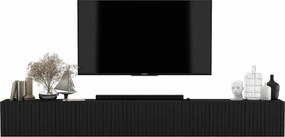 Szafka RTV z 8 drzwiami – Korpus Czarny mat, frezowane fronty Czarny mat – 300 cm