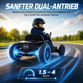 AIYAPLAY Elektryczny gokart dla dzieci 12V z 2 silnikami, 4-stopniowo regulowane siedzenie, system miękkiego startu, koła EVA, reflektory LED | Aosom PL