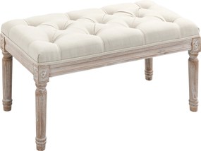 HOMCOM Stylowa Ławka Tapicerowana - Śmietankowy Podnóżek z Pikowaniem i Drewnianymi Nogami. Idealna do Sypialni i Przedpokoju | Aosom PL