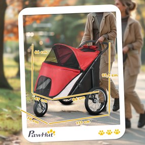 PawHut Wózek dla psa, składany, składany, poduszka, stalowa rama, Czerwony/Czarny