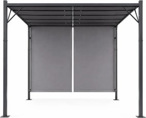 Szara pergola ogrodowa FG-362 z regulowanym zadaszeniem i roletami bocznymi