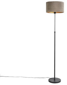 Lampa stojąca czarna z abażurem z weluru taupe ze złotem 35 cm - ParteWiejski/ Rustykalny / Vintage Oswietlenie wewnetrzne