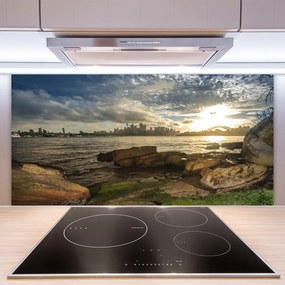 Szkło Dekoracyjne do Kuchni Panorama Portowego Miasta