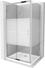 Mexen Apia kabina prysznicowa rozsuwana 120 x 80 cm, białe pasy, chrom + brodzik Flat - 840-120-080-01-20-4010