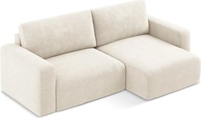 Kremowy rozkładany/ze schowkiem narożnik z tkaniny szenilowej (prawostronny/z szezlongiem) Kona – Makamii