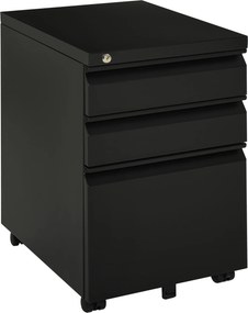 Vinsetto Rollcontainer Biurowy z 3 Szufladami Czarny 39x48x60cm Przechowywanie Dokumentów | Aosom PL